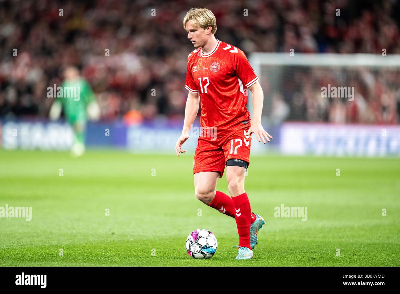 23 mars 2024, Copenhague, null, Danemark : Copenhague, Danemark. 23 mars 2024. Victor Kristiansen (17 ans) du Danemark vu lors du match amical de football entre le Danemark et la Suisse à Parken à Copenhague. (Crédit image : © Gonzales photo/Gonzales photo via ZUMA Press) Banque D'Images