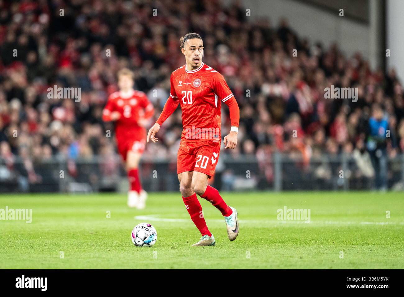 23 mars 2024, Copenhague, null, Danemark : Copenhague, Danemark. 23 mars 2024. Yussuf Poulsen (20 ans) du Danemark vu lors du match amical de football entre le Danemark et la Suisse à Parken à Copenhague. (Crédit image : © Gonzales photo/Gonzales photo via ZUMA Press) Banque D'Images