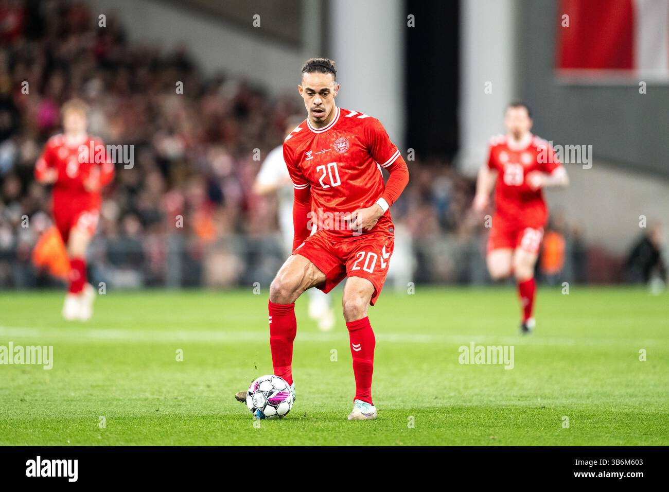 23 mars 2024, Copenhague, null, Danemark : Copenhague, Danemark. 23 mars 2024. Yussuf Poulsen (20 ans) du Danemark vu lors du match amical de football entre le Danemark et la Suisse à Parken à Copenhague. (Crédit image : © Gonzales photo/Gonzales photo via ZUMA Press) Banque D'Images