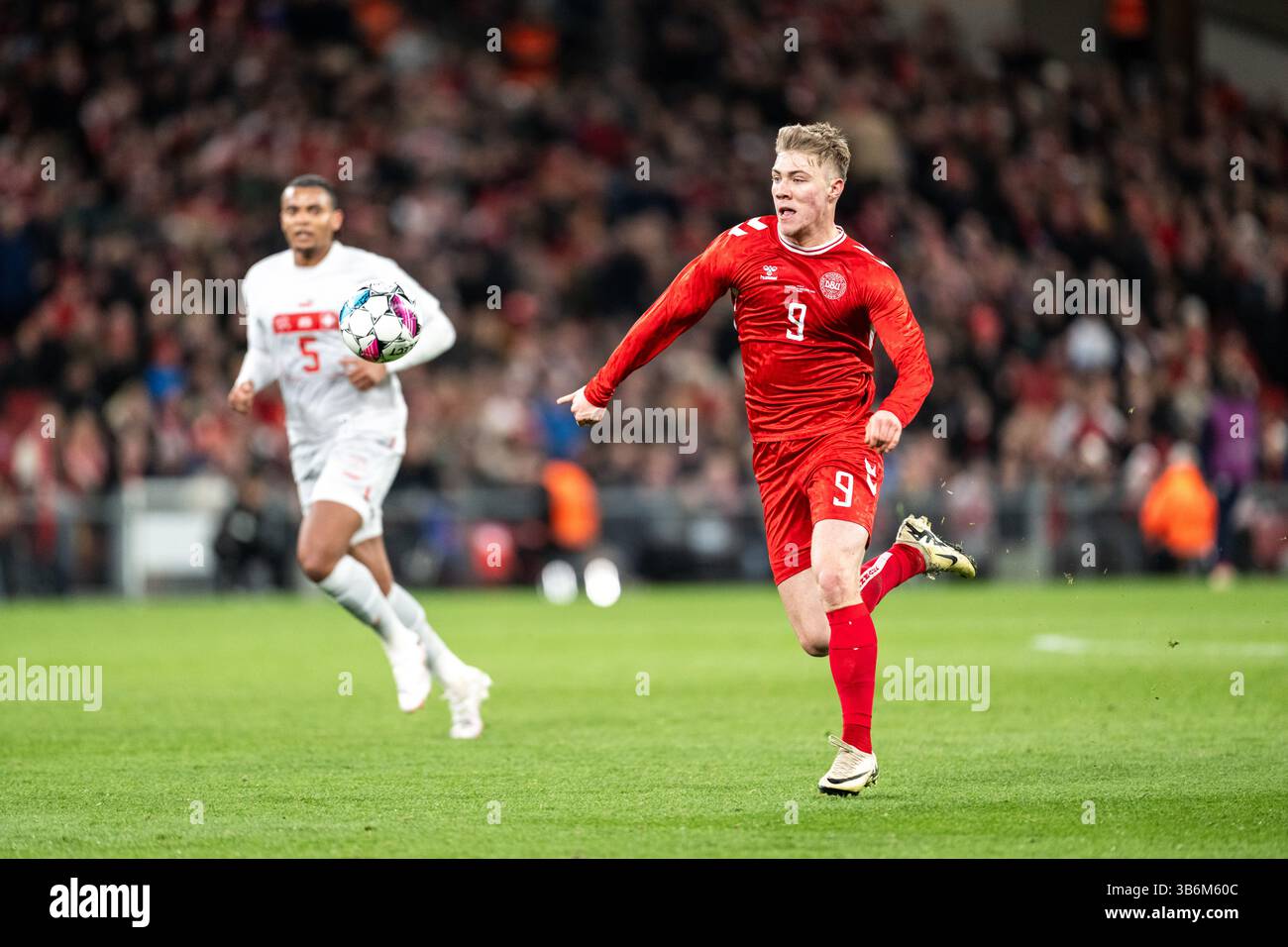 23 mars 2024, Copenhague, null, Danemark : Copenhague, Danemark. 23 mars 2024. Rasmus Hojlund (9 ans) du Danemark vu lors du match amical de football entre le Danemark et la Suisse à Parken à Copenhague. (Crédit image : © Gonzales photo/Gonzales photo via ZUMA Press) Banque D'Images