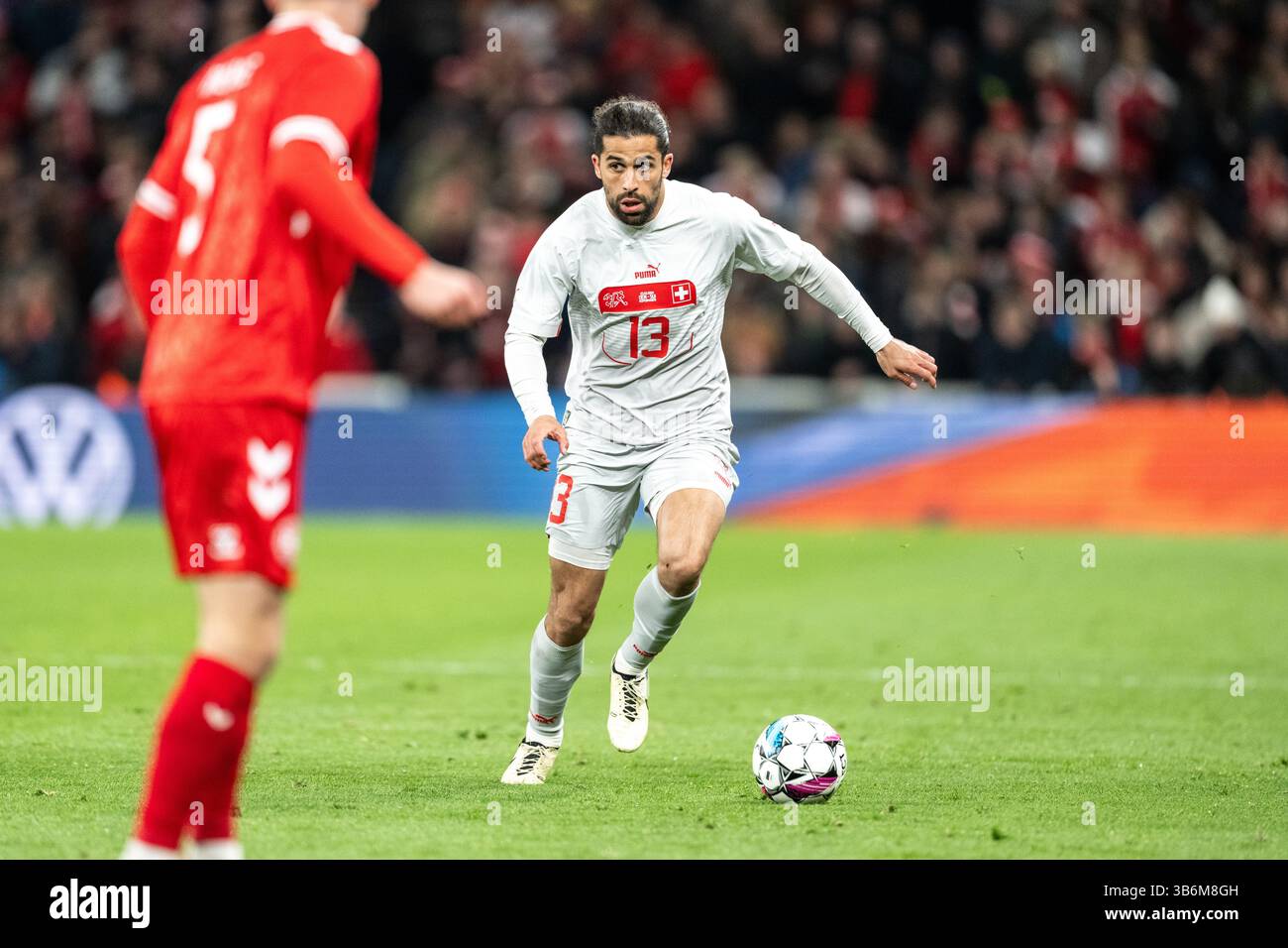 23 mars 2024, Copenhague, null, Danemark : Copenhague, Danemark. 23 mars 2024. Ricardo Rodriguez (13 ans) de Suisse vu lors du match amical de football entre le Danemark et la Suisse à Parken à Copenhague. (Crédit image : © Gonzales photo/Gonzales photo via ZUMA Press) Banque D'Images