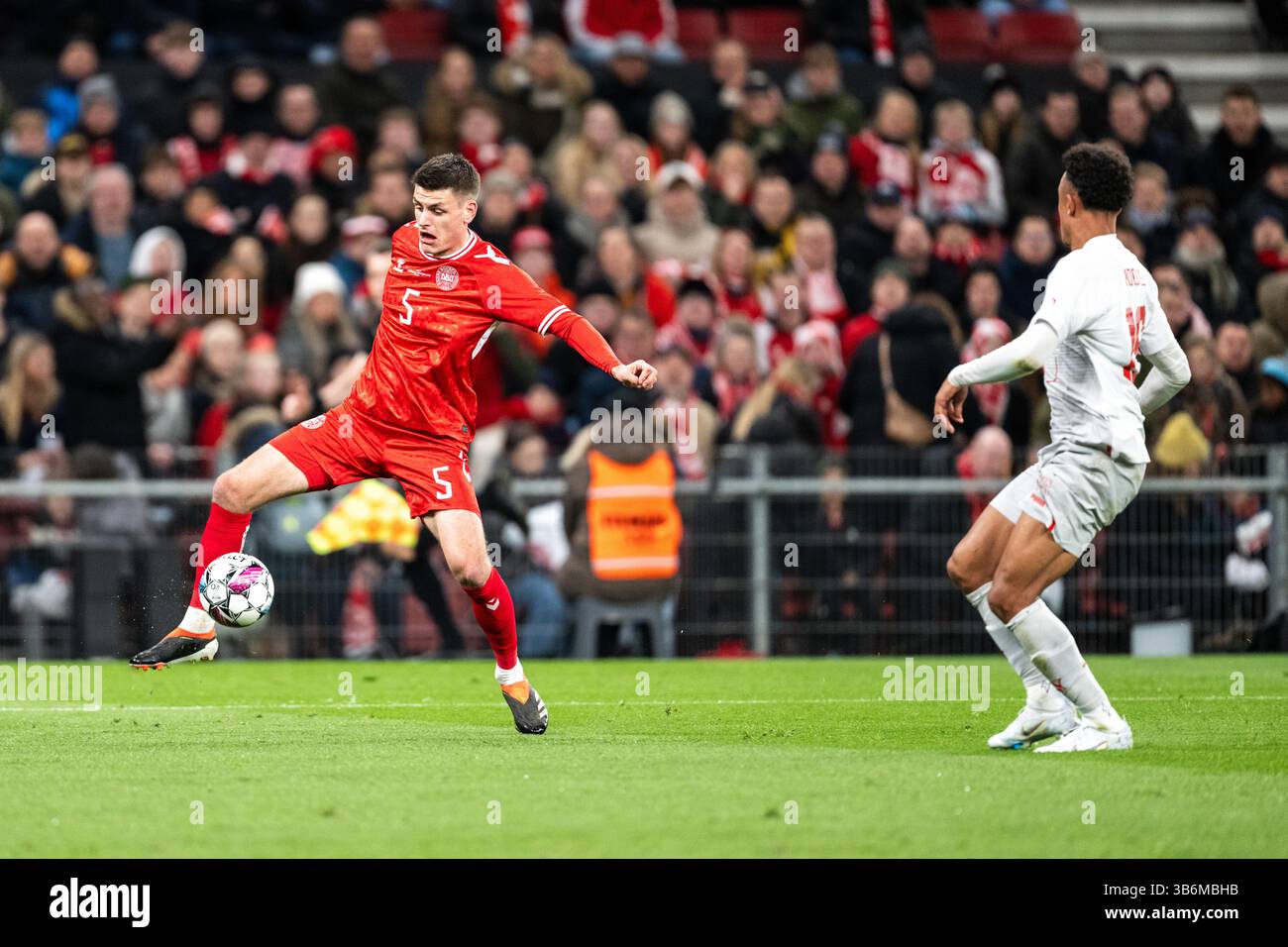 23 mars 2024, Copenhague, null, Danemark : Copenhague, Danemark. 23 mars 2024. Joakim Maehle (5 ans) du Danemark vu lors du match amical de football entre le Danemark et la Suisse à Parken à Copenhague. (Crédit image : © Gonzales photo/Gonzales photo via ZUMA Press) Banque D'Images