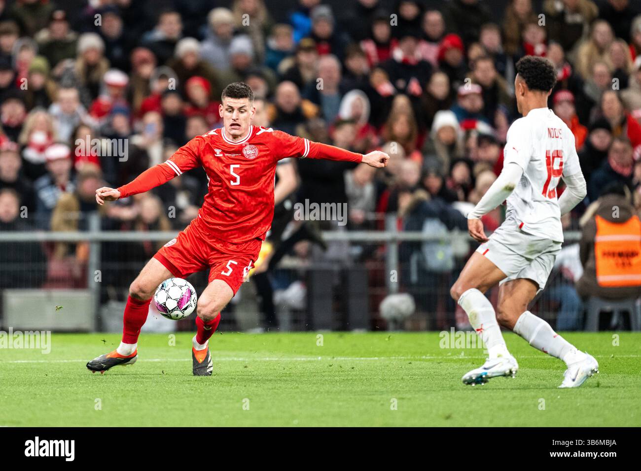 23 mars 2024, Copenhague, null, Danemark : Copenhague, Danemark. 23 mars 2024. Joakim Maehle (5 ans) du Danemark vu lors du match amical de football entre le Danemark et la Suisse à Parken à Copenhague. (Crédit image : © Gonzales photo/Gonzales photo via ZUMA Press) Banque D'Images