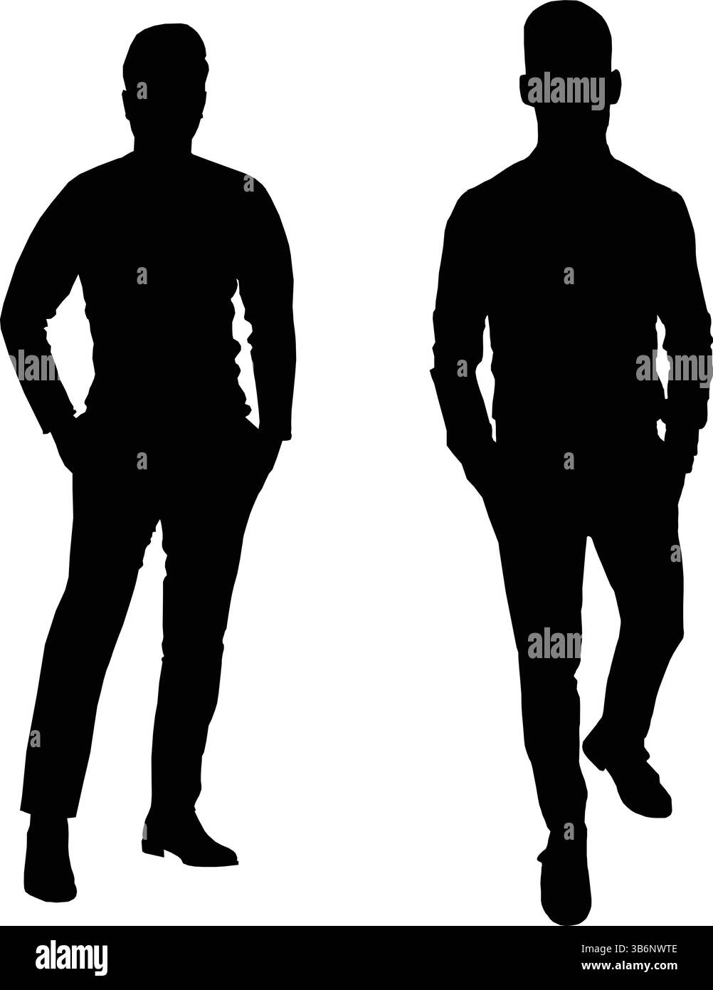 Silhouette noire de deux personnes debout dans une pose détendue Illustration de Vecteur