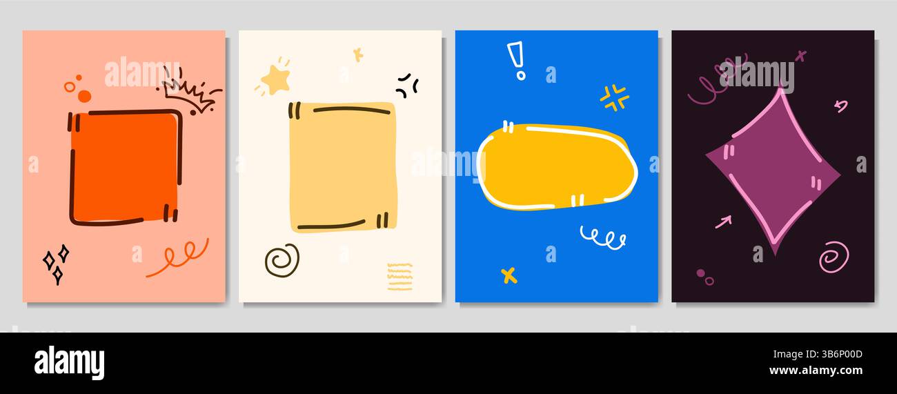 Illustration vectorielle. Jeu de bannières minimalistes. Cadres de devis définis. Citation bulles de discours vides. Couleur de l'arrière-plan. Des formes dessinées simples. Conception Illustration de Vecteur