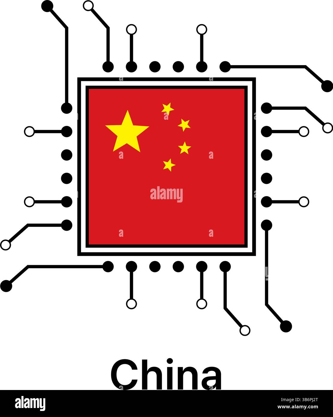 Ensemble d'illustration vectorielle de puces ai, icônes de processeur CPU avec drapeau. Technologie pour l'intelligence artificielle, les semi-conducteurs et l'industrie technologique. Illustration de Vecteur