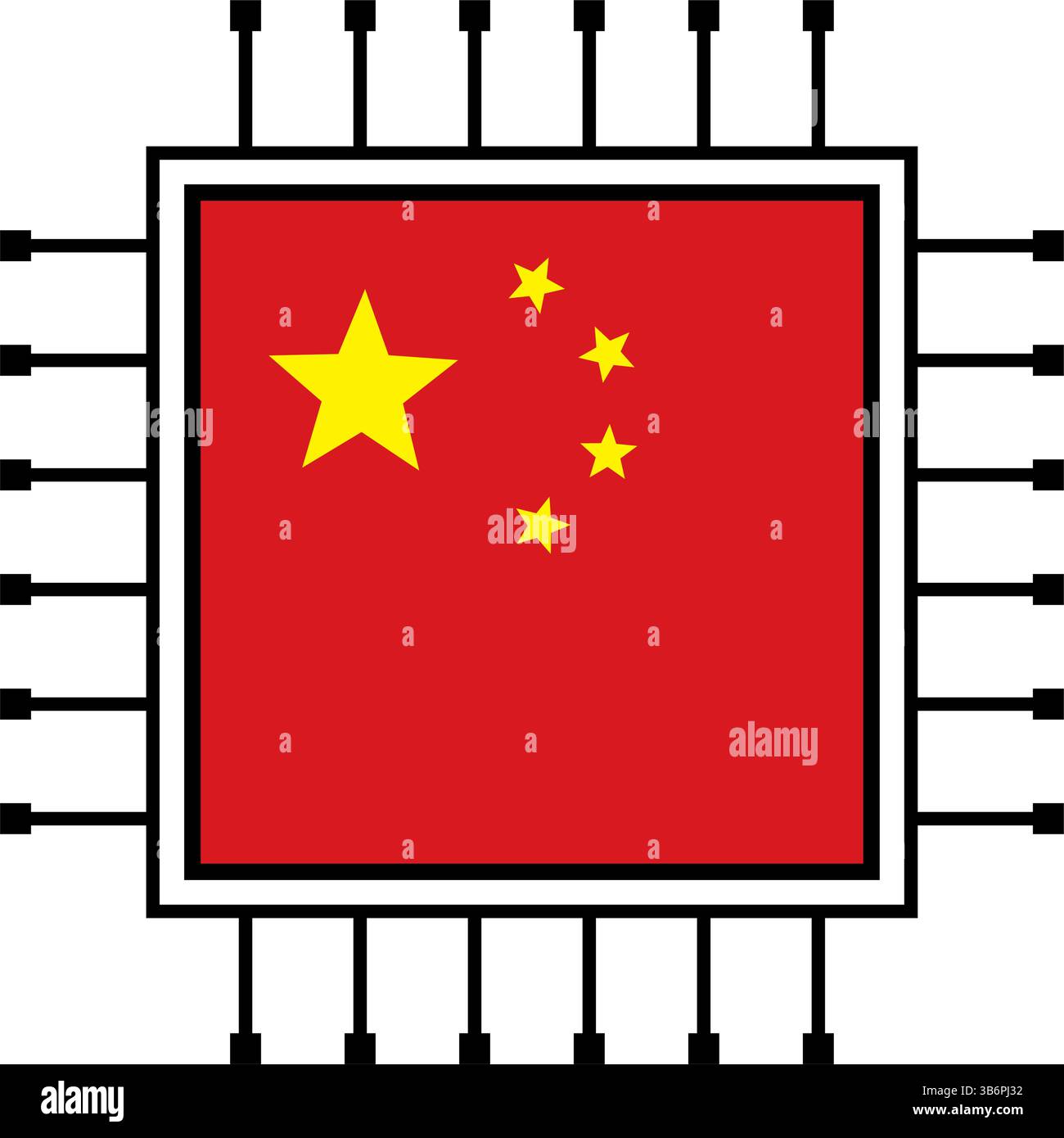 Ensemble d'illustration vectorielle de puces ai, icônes de processeur CPU avec drapeau. Technologie pour l'intelligence artificielle, les semi-conducteurs et l'industrie technologique. Illustration de Vecteur
