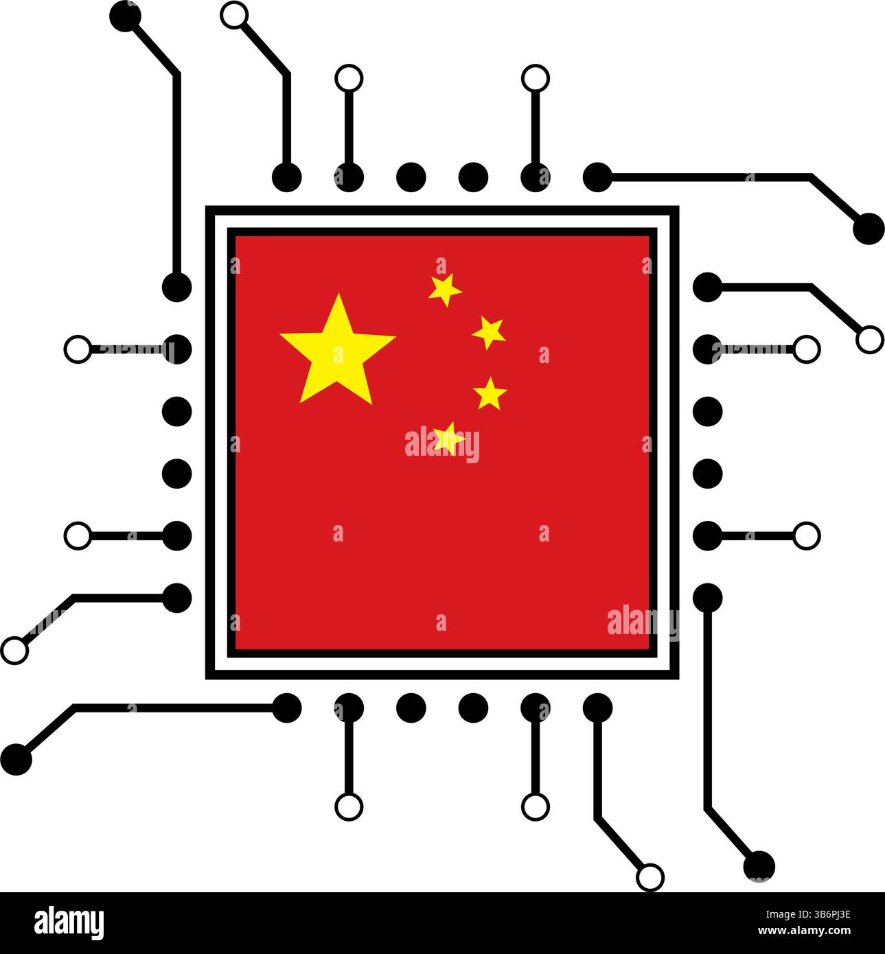 Ensemble d'illustration vectorielle de puces ai, icônes de processeur CPU avec drapeau. Technologie pour l'intelligence artificielle, les semi-conducteurs et l'industrie technologique. Illustration de Vecteur