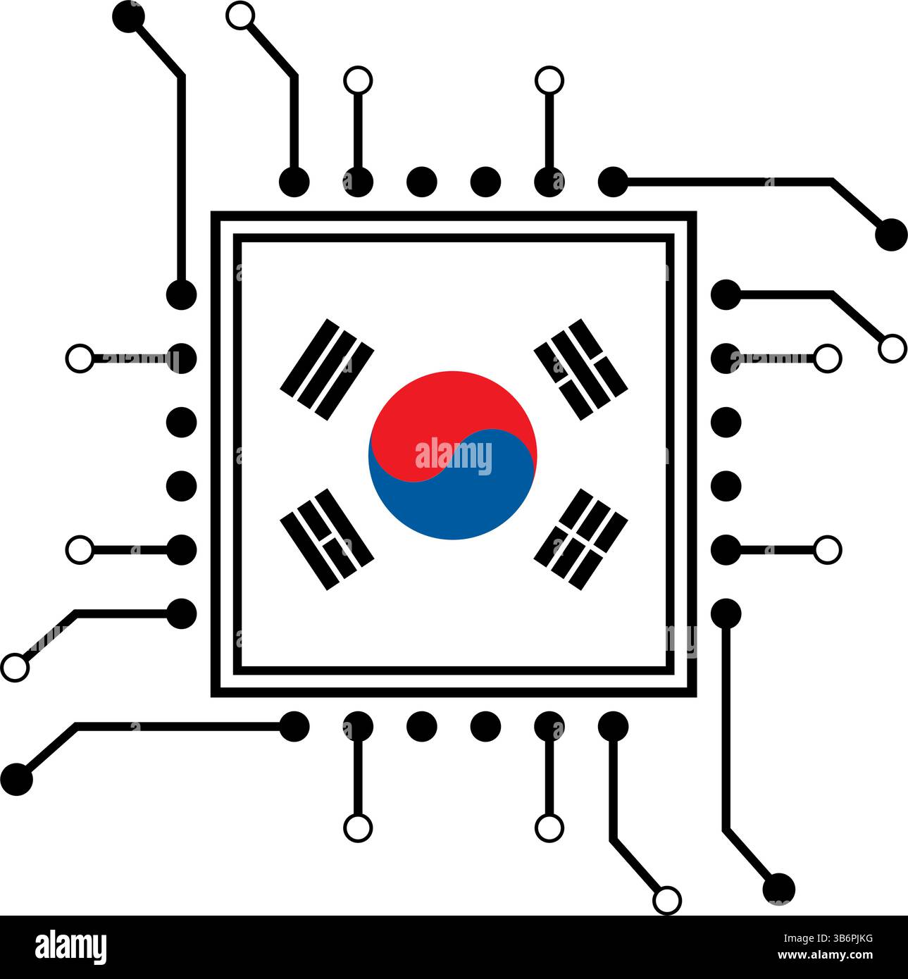 Ensemble d'illustration vectorielle de puces ai, icônes de processeur CPU avec drapeau. Technologie pour l'intelligence artificielle, les semi-conducteurs et l'industrie technologique. Illustration de Vecteur