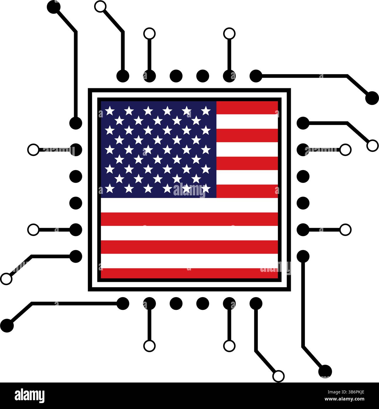 Ensemble d'illustration vectorielle de puces ai, icônes de processeur CPU avec drapeau. Technologie pour l'intelligence artificielle, les semi-conducteurs et l'industrie technologique. Illustration de Vecteur