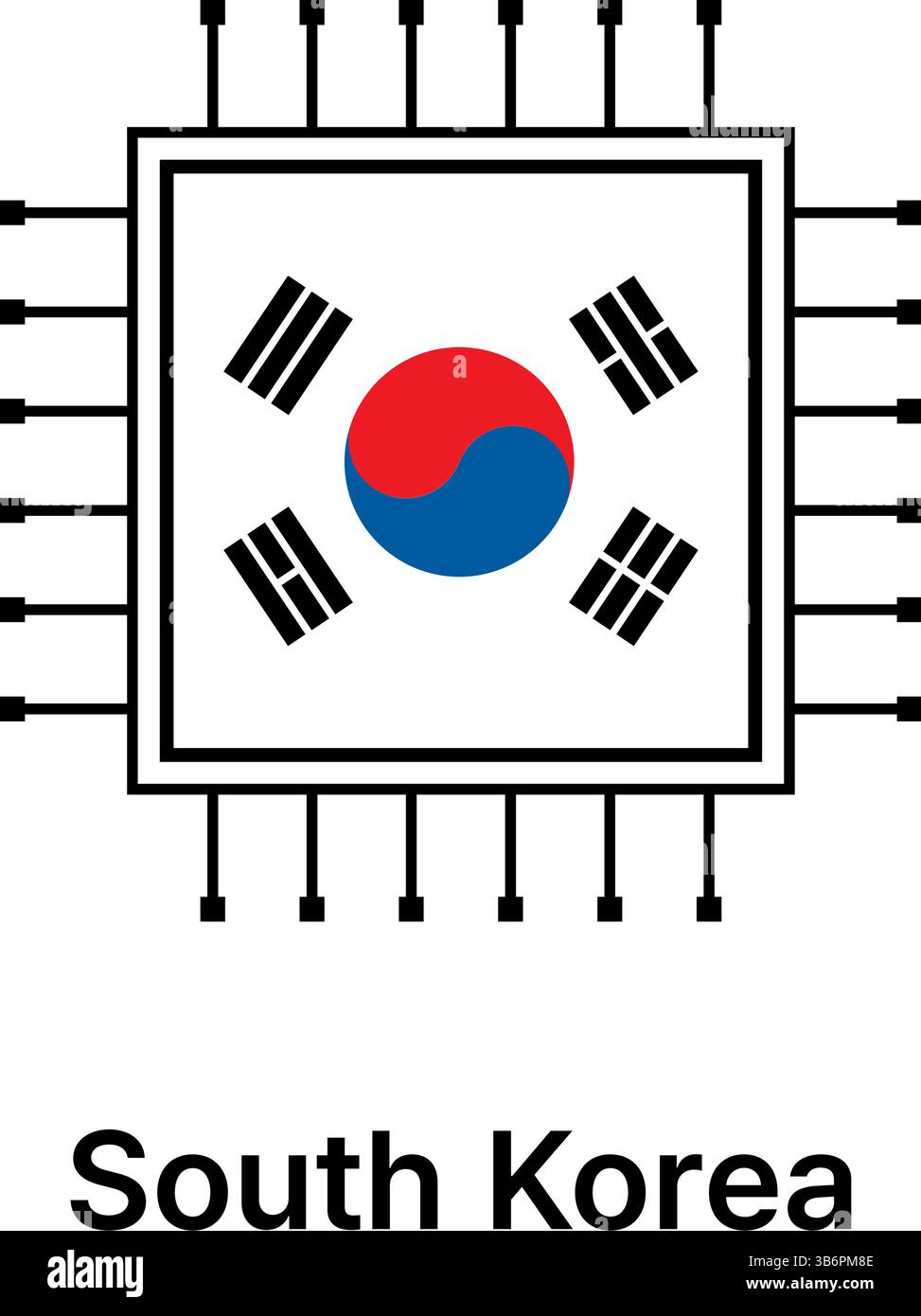 Ensemble d'illustration vectorielle de puces ai, icônes de processeur CPU avec drapeau. Technologie pour l'intelligence artificielle, les semi-conducteurs et l'industrie technologique. Illustration de Vecteur