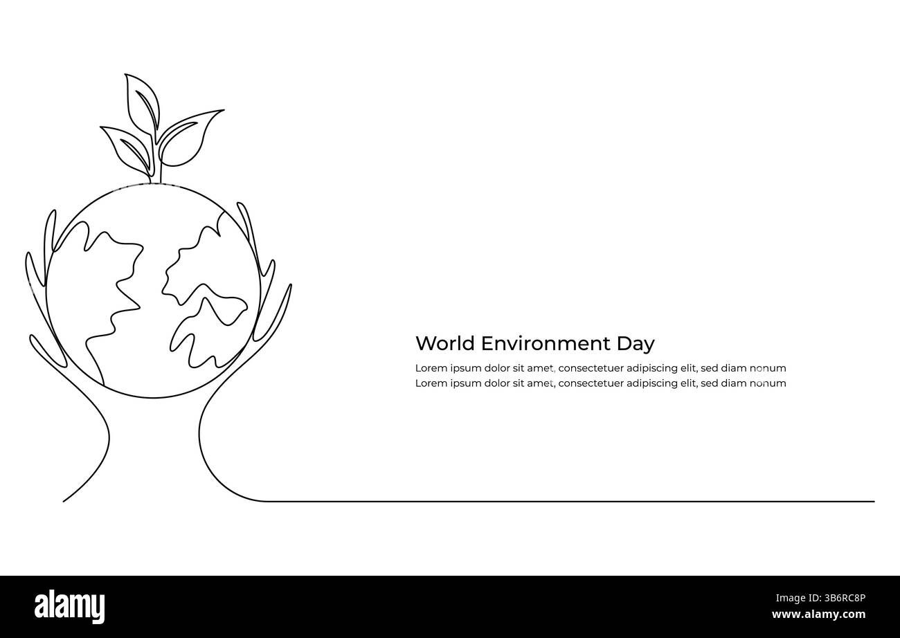 Dessin en trait continu de l'icône de protection de l'environnement. Concept de la Journée mondiale de l'environnement croissance, global, planète Terre, questions environnementales, Illustration de Vecteur