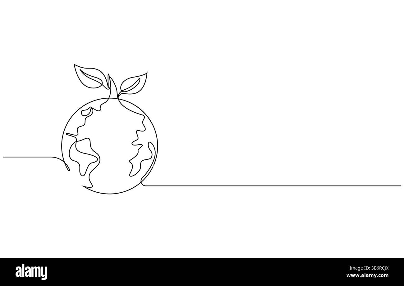 Dessin en trait continu de l'icône de protection de l'environnement. Concept de la Journée mondiale de l'environnement croissance, global, planète Terre, questions environnementales, Illustration de Vecteur