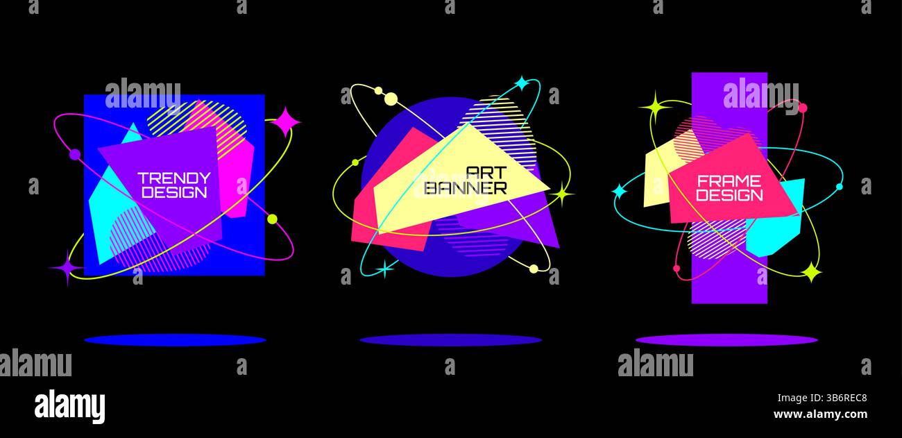 Illustration vectorielle. Les arrière-plans définissent le style y2k. Formes et lignes polygonales isolées. Éléments de conception de cadre de couleur pour affiche, couverture, carte-cadeau, flyer Illustration de Vecteur