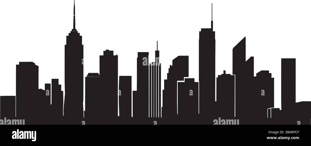 City Skyline Silhouette – paysage urbain minimaliste noir et blanc avec gratte-ciel et contours architecturaux Illustration de Vecteur