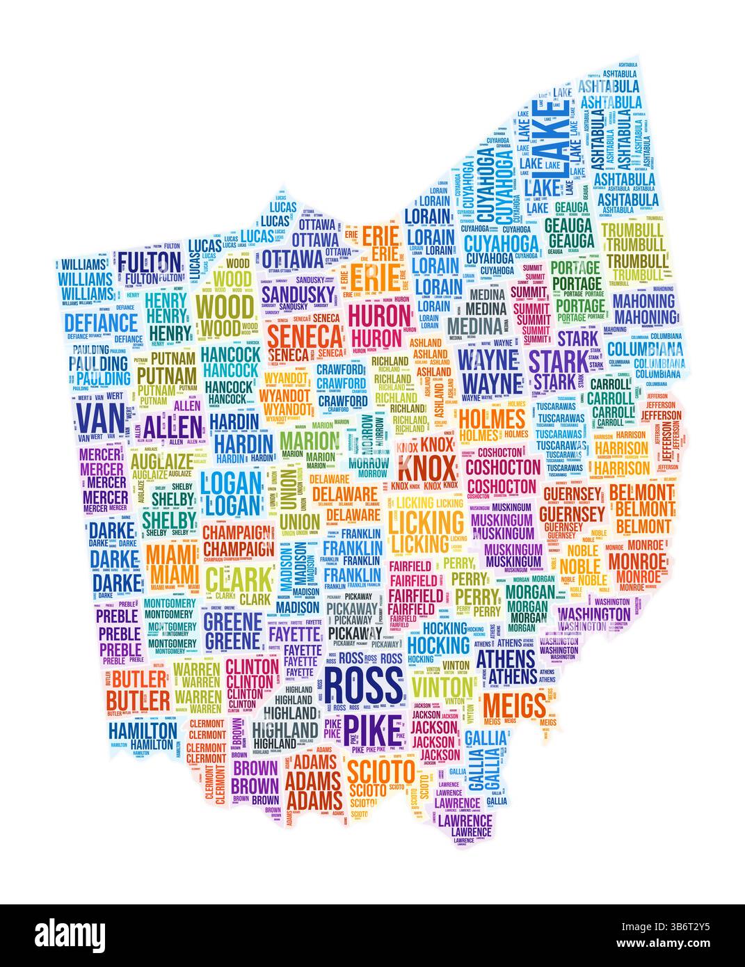 Nuage de mots du comté de l'Ohio. Conception de forme d'état. Illustration couleur Ohio. Nuage de collage de noms de comté. Illustration vectorielle. Illustration de Vecteur
