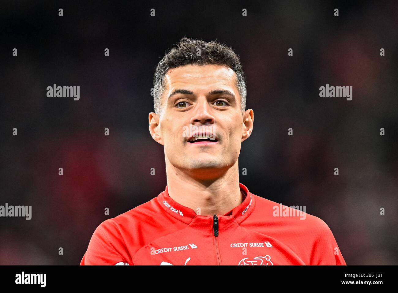 23 mars 2024, Copenhague, null, Danemark : Copenhague, Danemark. 23 mars 2024. Granit Xhaka de Suisse vu avant le match amical de football entre le Danemark et la Suisse à Parken à Copenhague. (Crédit image : © Gonzales photo/Gonzales photo via ZUMA Press) Banque D'Images