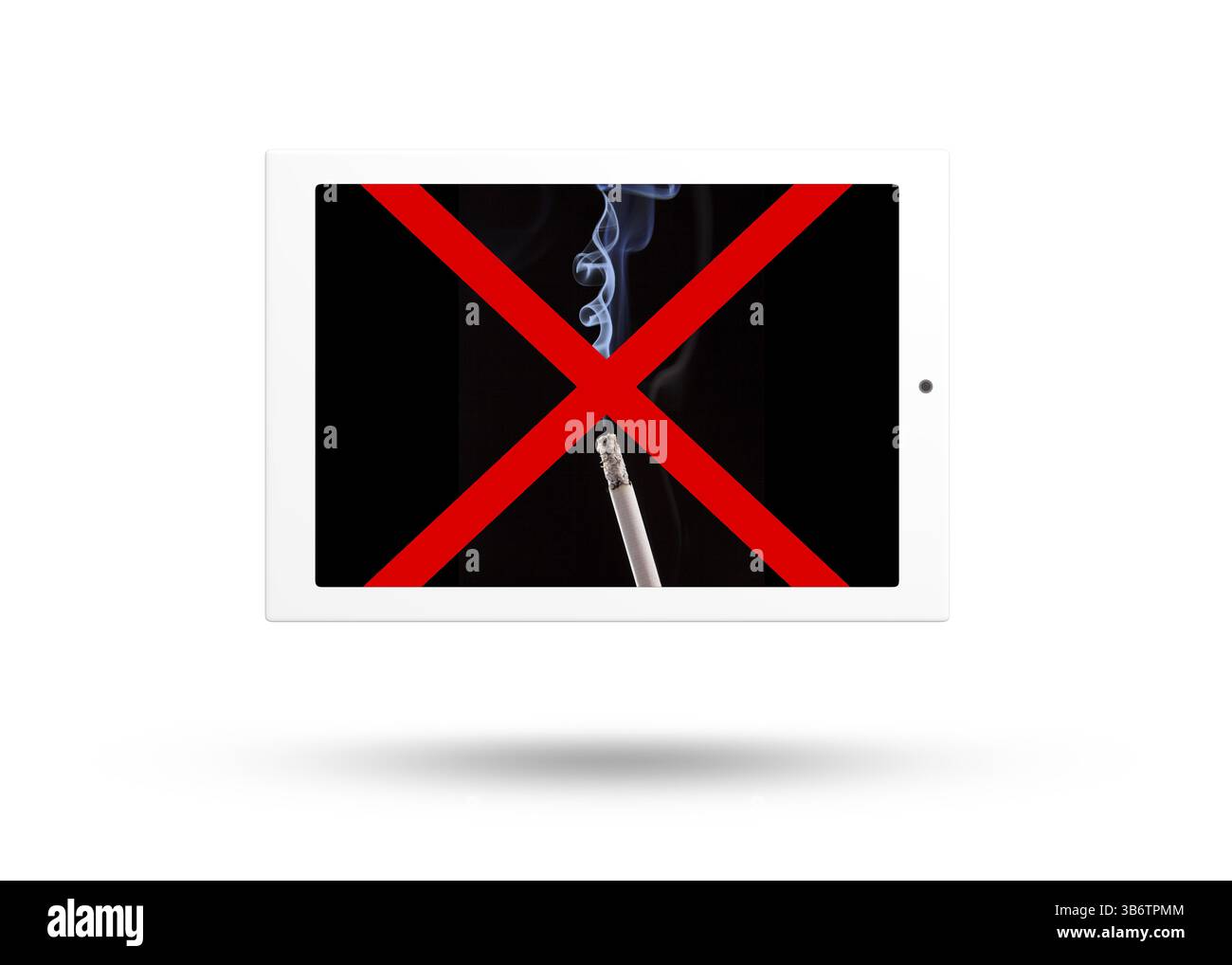 Ordinateur tablette sans signe de fumée isolé sur fond blanc Banque D'Images