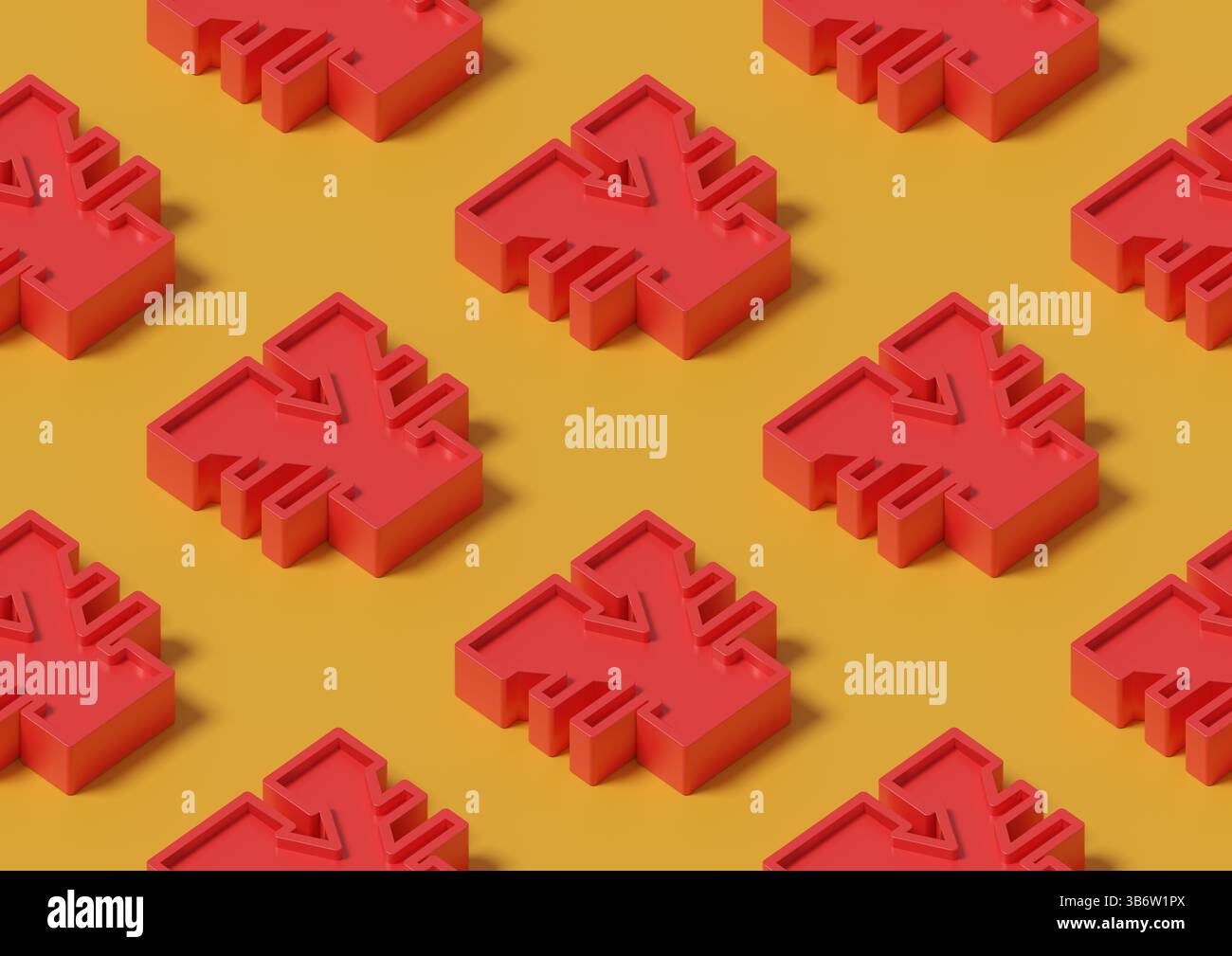 Motif isométrique sans couture de signes en yuan rouge. Illustration 3D. Banque D'Images