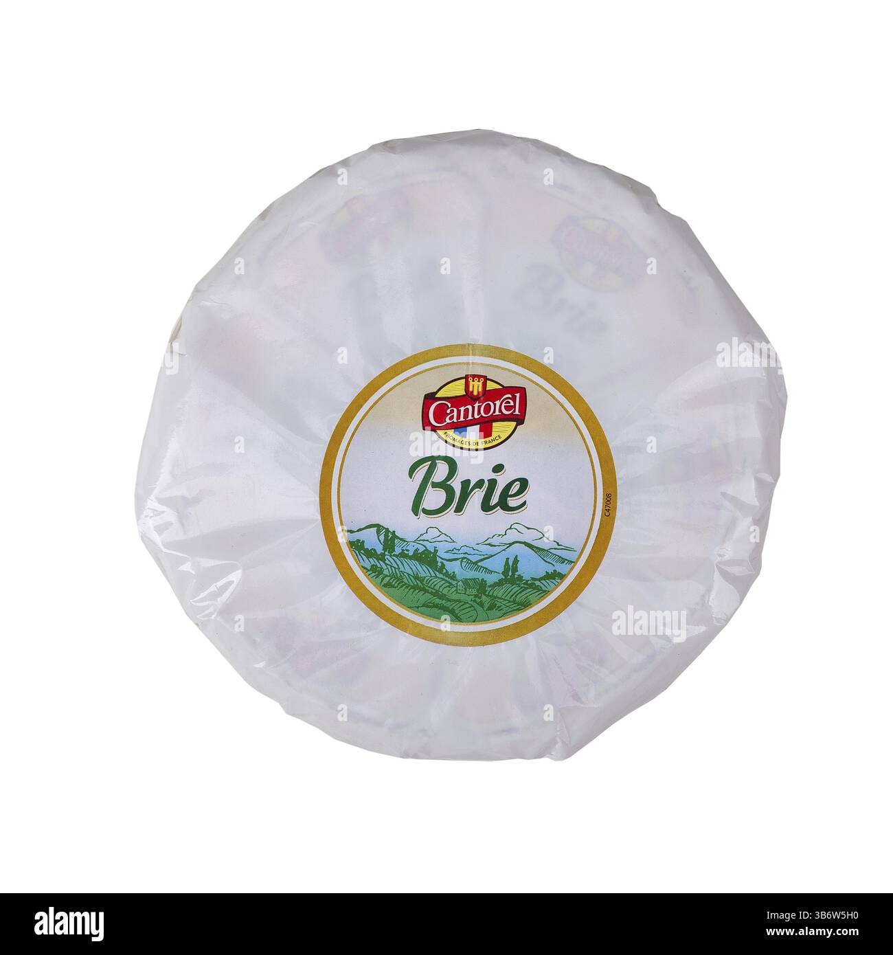 Roue de fromage isolé sur fond blanc. fromage de tête editorial isoler. ronde des dalles de fromage italien en gros plan. L'Ukraine, Kiev, le 6 décembre 2019 Banque D'Images