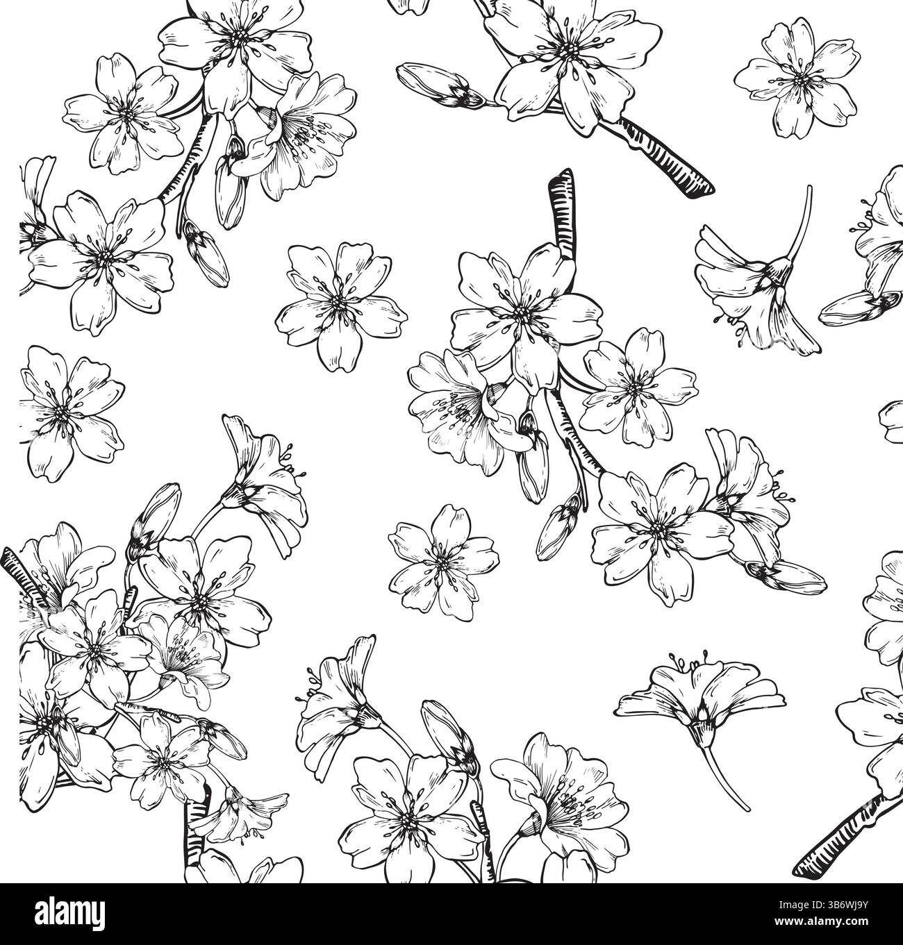 Amande Blooming branche vecteur sans couture motif dessiné à la main avec de l'encre. Fleurs et bourgeons. Illustration de Vecteur Amande Blooming branche vecteur sans couture motif dessiné à la main avec de l'encre. Fleurs et bourgeons. Illustration de Vecteur
