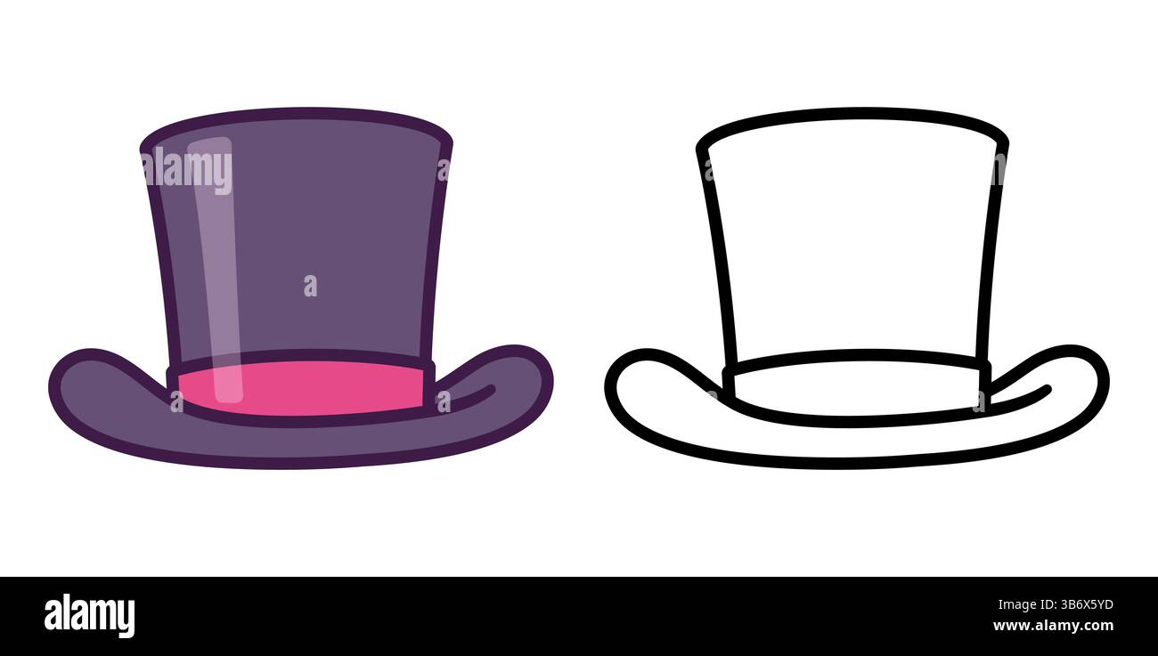 Icône de dessin animé dessinée à la main par chapeau haut de gamme. Noir et blanc et symbole de couleur. Dessin simple, illustration clip art vectorielle. Illustration de Vecteur