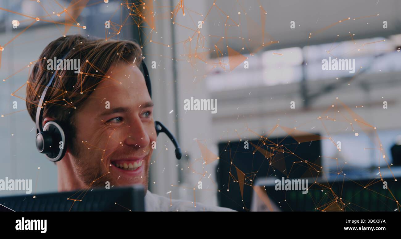 Image des réseaux de connexions sur l'homme d'affaires caucasien Banque D'Images