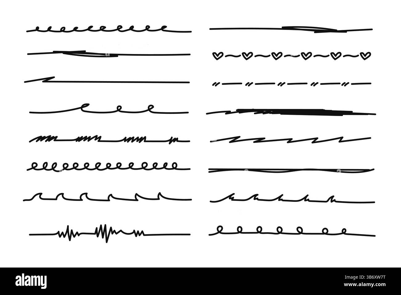 Marqueur griffonne des éléments comportant divers traits, soulignements et lignes ondulées. Illustration de Vecteur