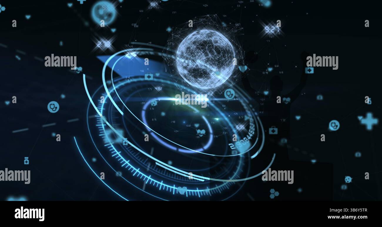 Image du balayage de l'oscilloscope, globe sur le réseau de connexions en arrière-plan Banque D'Images