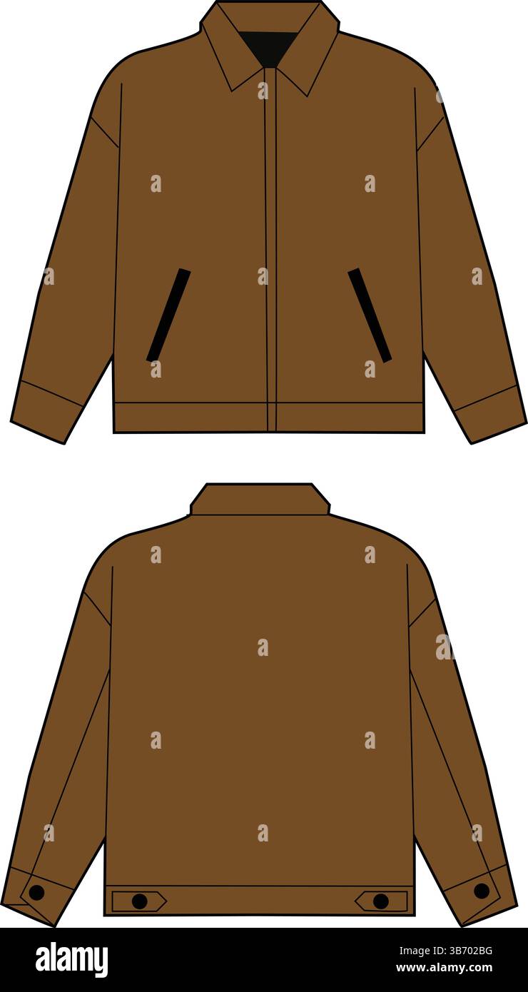 Veste marron avec vues avant et arrière | illustration de mode technique | modèle de vêtement plat CAD Illustration de Vecteur