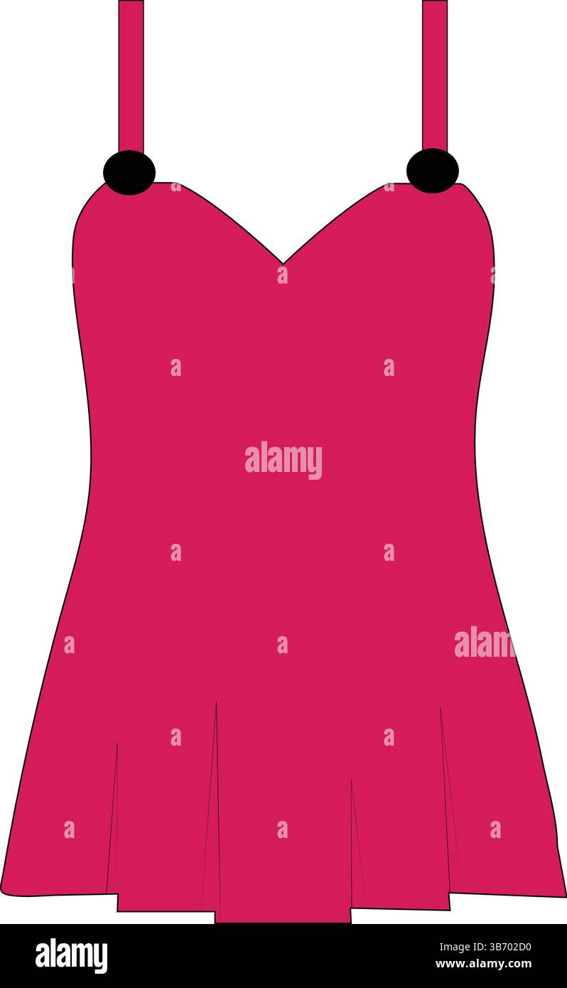 Robe plissée rose avec encolure Sweetheart | illustration de mode technique | modèle de vêtement plat CAD | vues avant et arrière Illustration de Vecteur