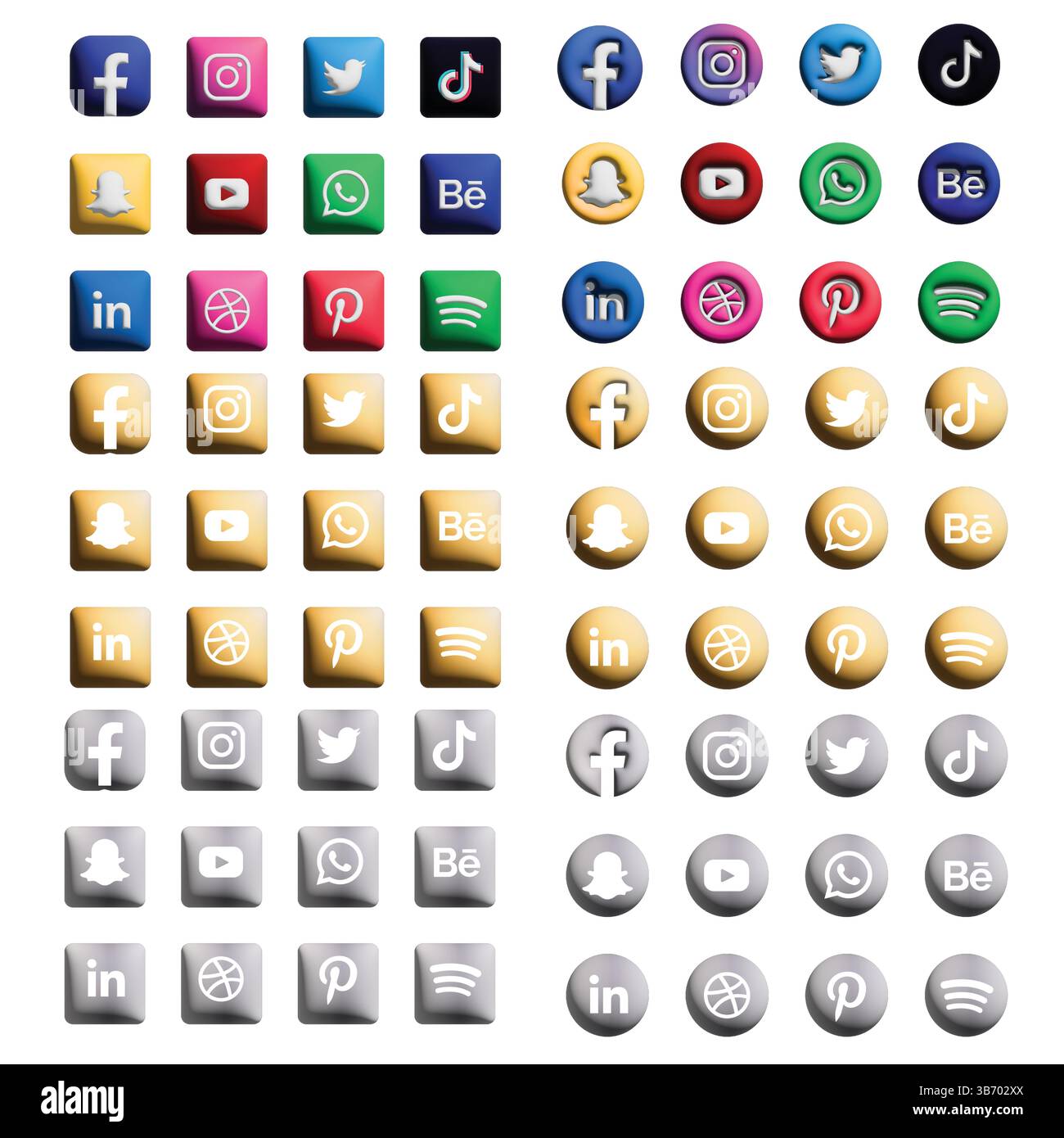 Pack d'icônes de médias sociaux 3D HD Glossy App logos pour Instagram, Facebook, YouTube plus Illustration de Vecteur