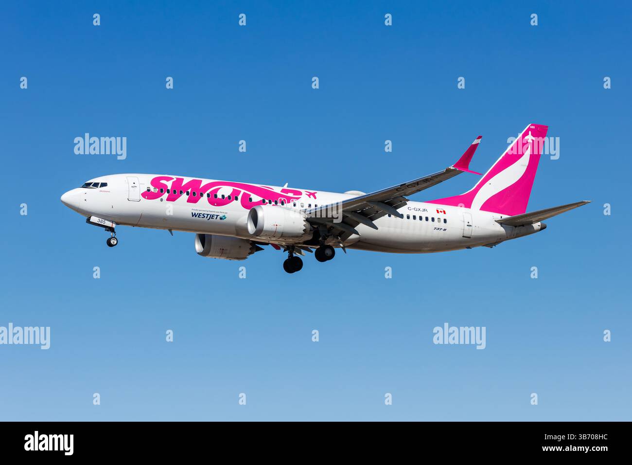 Las Vegas, États-Unis - 15 octobre 2024 : Swoop WestJet Airlines Boeing 737-8 MAX avion à l'aéroport de Las Vegas aux États-Unis. Banque D'Images