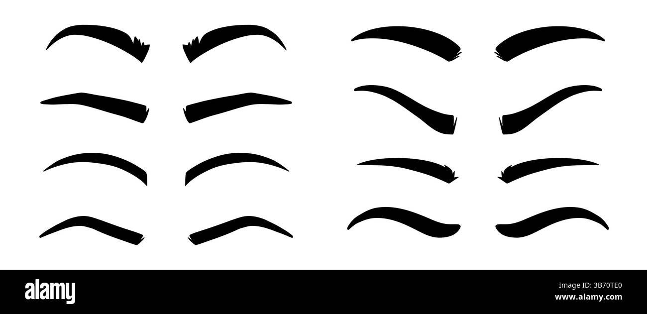 Sourcils. Ensemble de modèle de sourcils foncés vectoriel de différentes formes isolées sur fond blanc, arche épaisse, angle et sourcils minces pour votre conception Illustration de Vecteur