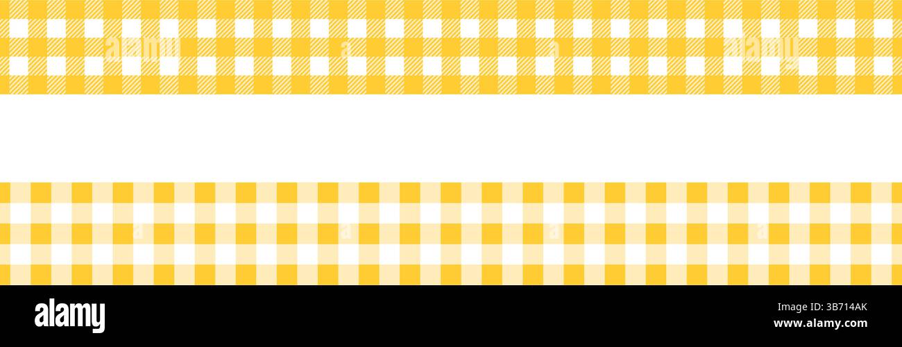 Rubans avec motif Vichy jaune. Bordures avec imprimé vichy. Rubans pour les cadeaux d'automne ou de Thanksgiving. Bandes de coton, lin ou flanelle isolées sur fond blanc. Illustration vectorielle plate. Illustration de Vecteur