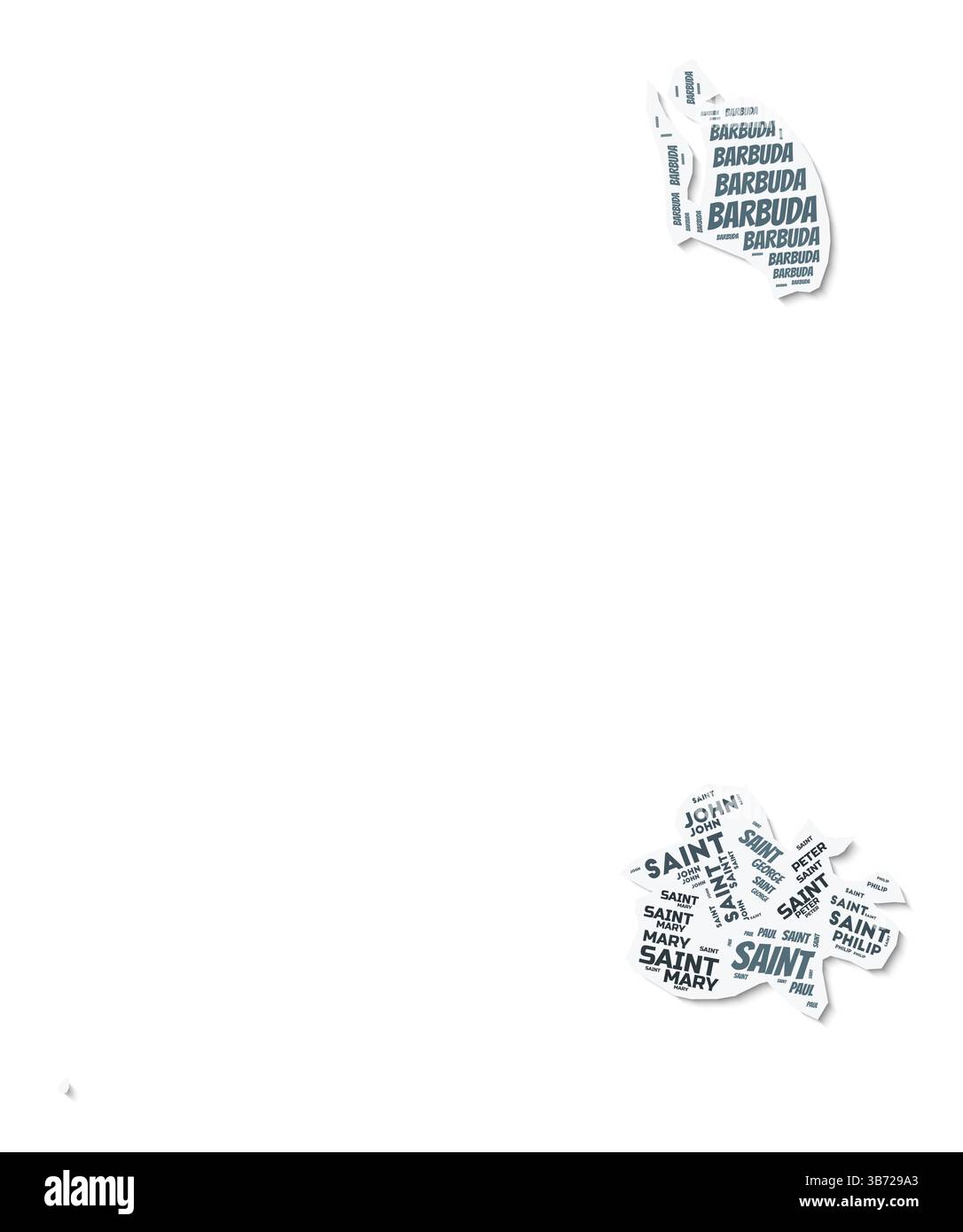 Antigua-et-Barbuda forme un nuage de texte. Frontière de pays avec ombre sur fond blanc. Illustration de Vecteur