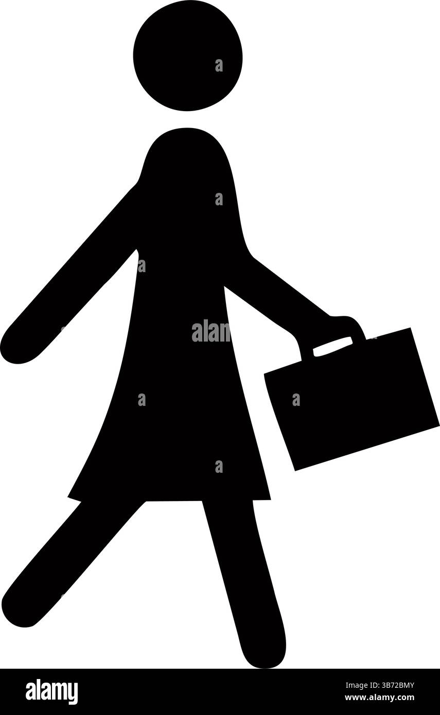 Une icône de silhouette noire simple d'une femme d'affaires marchant tout en portant une mallette Illustration de Vecteur