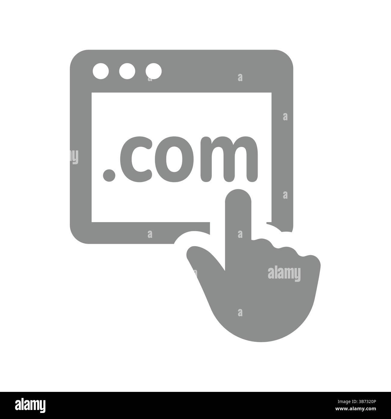 Page Web et curseur à main, icône de visite de site Web. Domain .com Click, vecteur de navigation sur Internet. Illustration de Vecteur