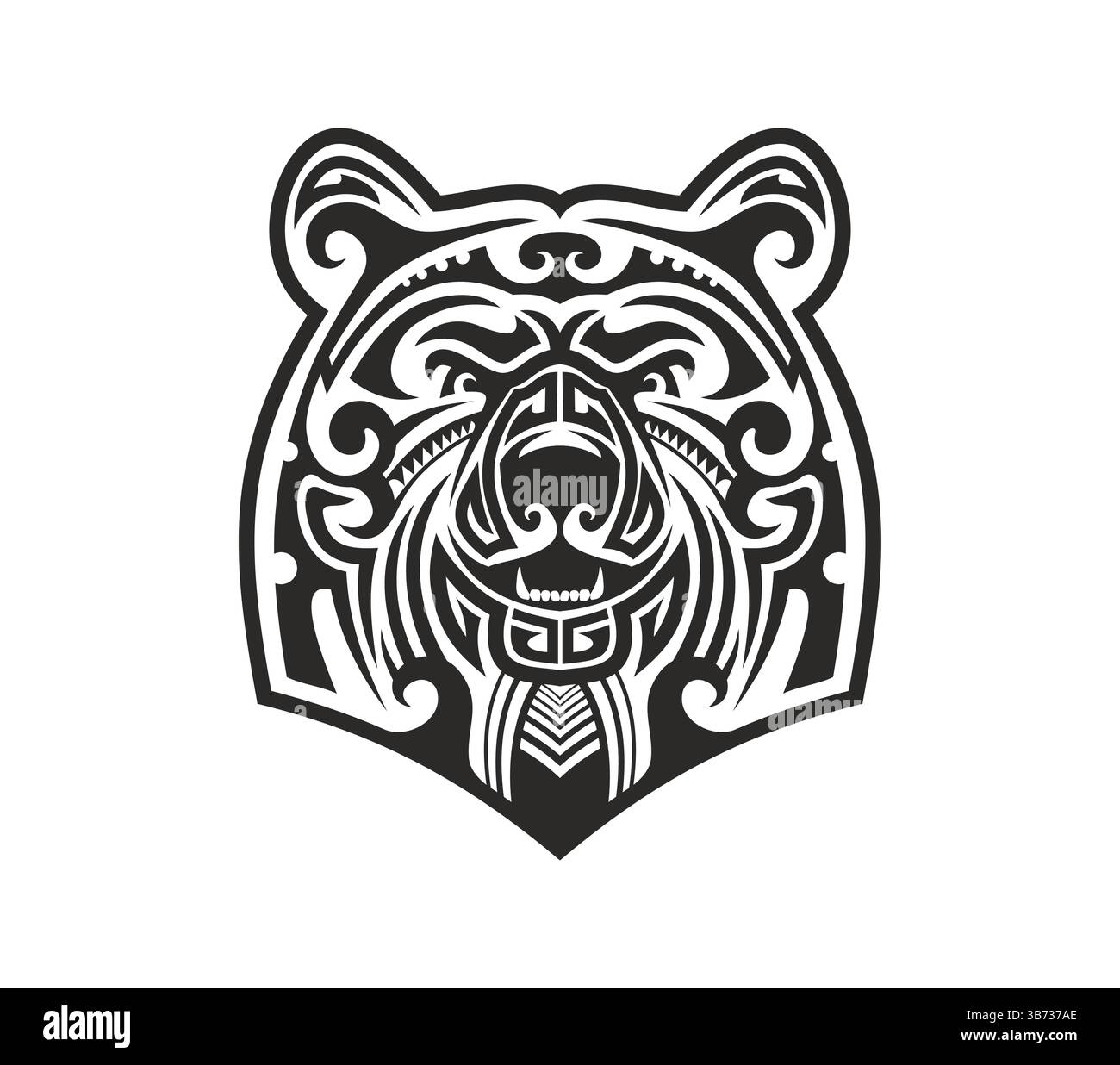 Tatouage animal tribal maori, tête de bête prédatrice polynésienne de Nouvelle-Zélande. Symbole totem de la culture samoane. Signe de guerrier vecteur noir et blanc. Tri hawaïen Illustration de Vecteur