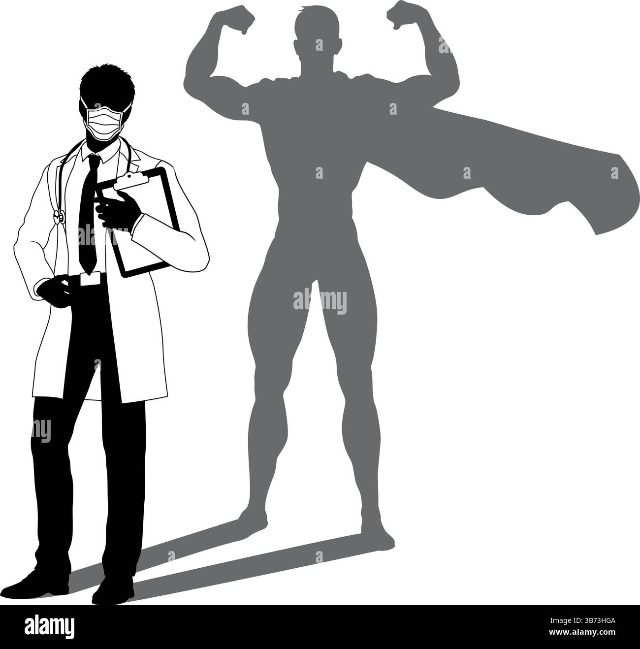 Super-héros Doctor avec Super Hero Shadow Silhouette Illustration de Vecteur