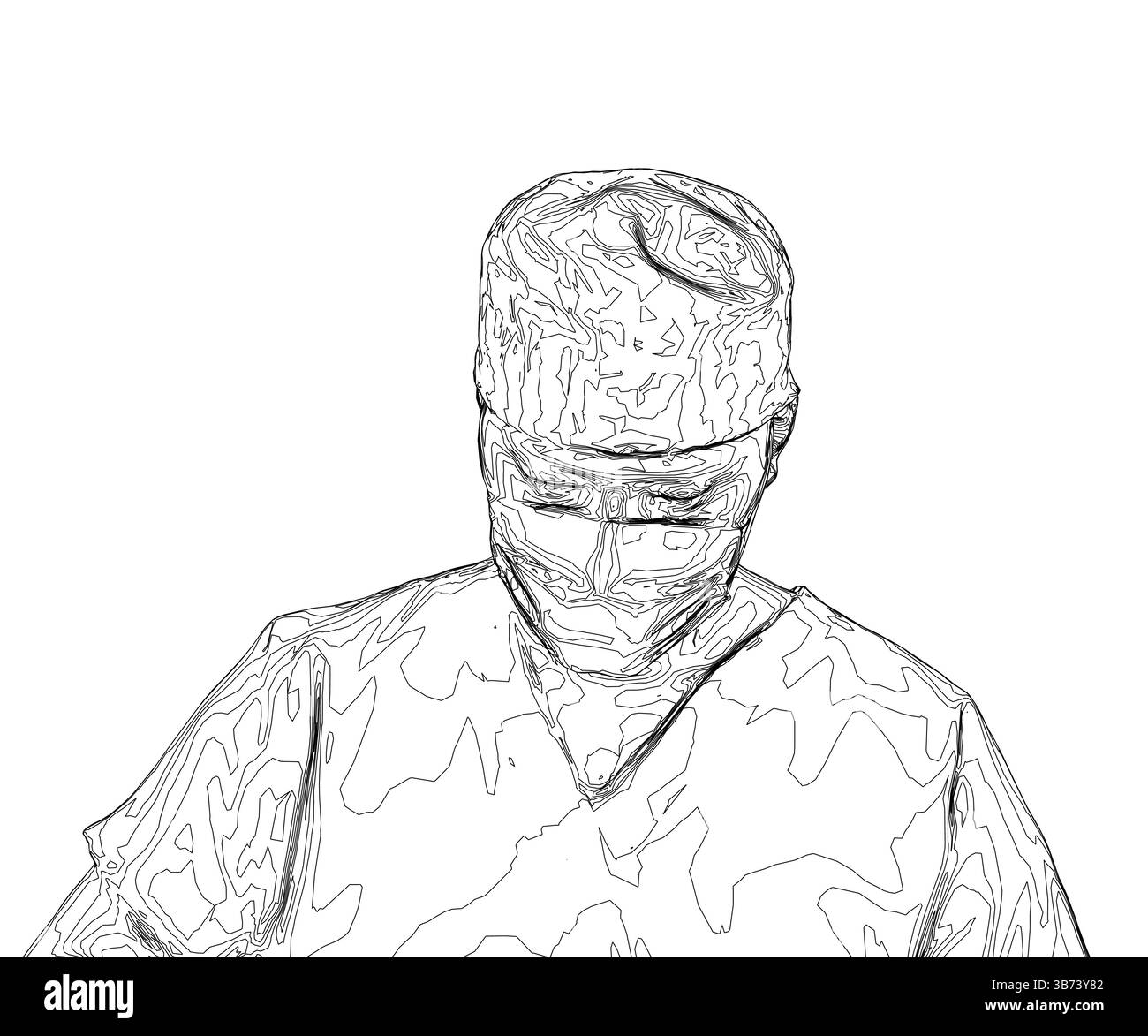 Un homme en blouse blanche avec un masque sur le visage. Le dessin est en noir et blanc Illustration de Vecteur