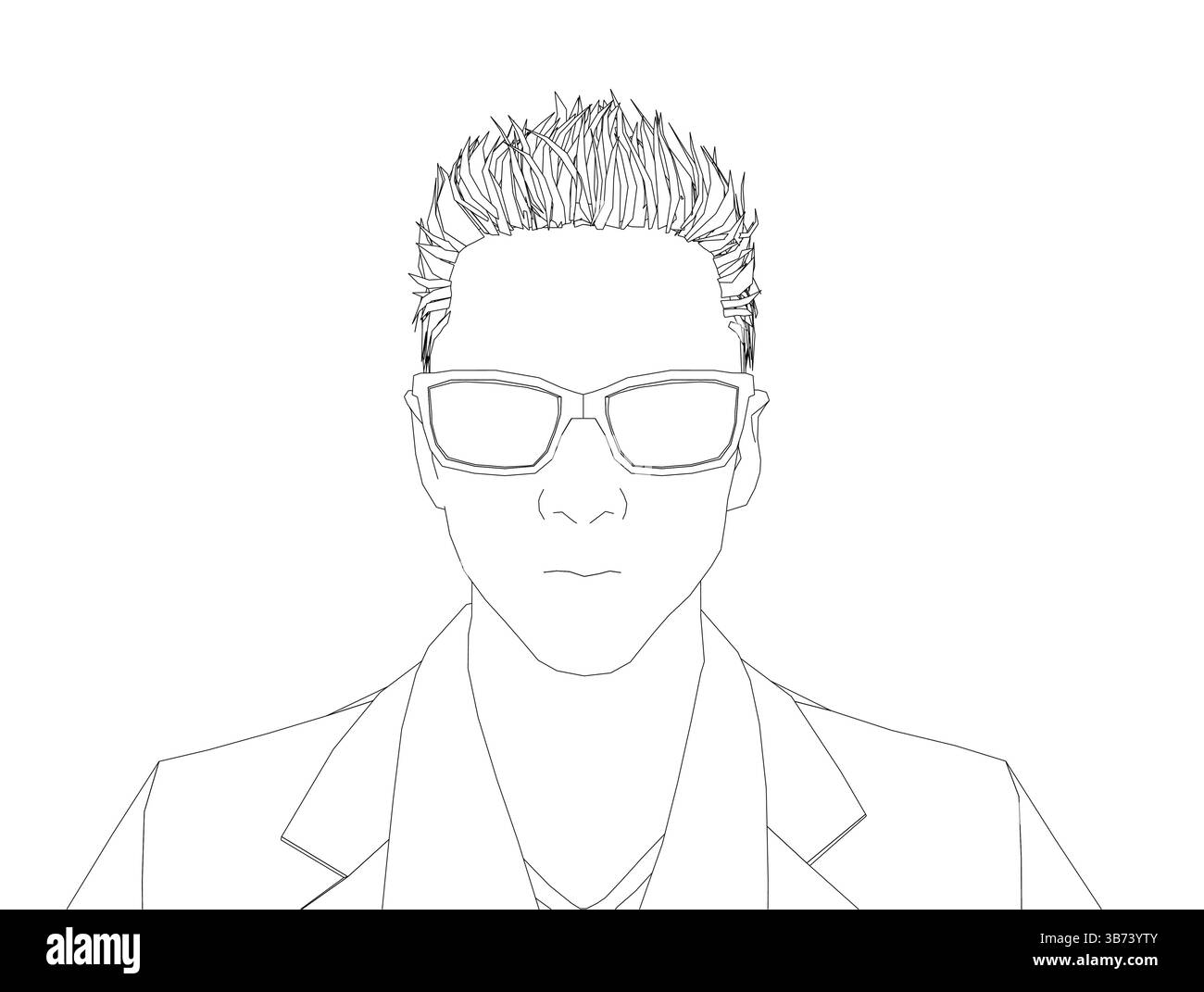 Un homme à la tête rasée et aux lunettes porte un costume et une cravate. Il regarde la caméra avec une expression sérieuse Illustration de Vecteur