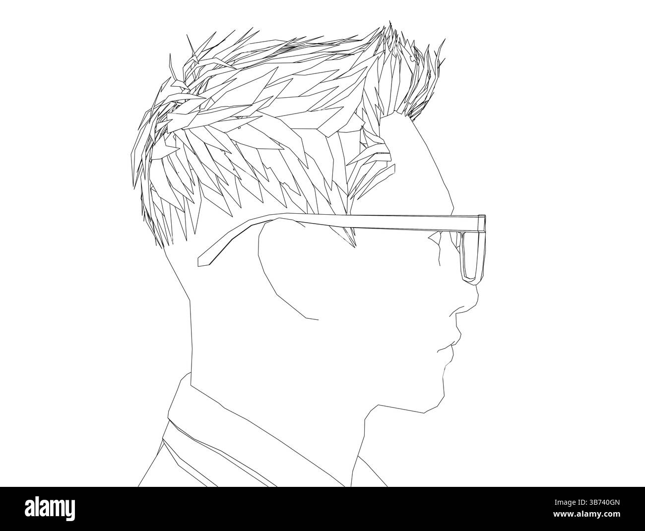 Un homme avec une tête rasée et des lunettes est le principal objectif de l'image. Les cheveux de l'homme sont courts et il porte une paire de lunettes. L'image est en blac Illustration de Vecteur