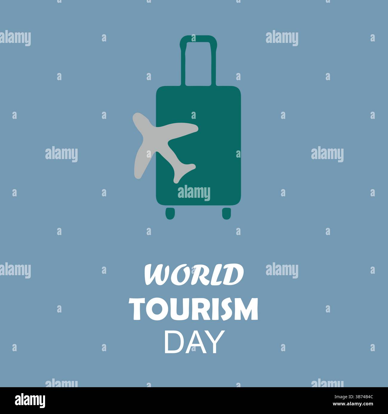 Sac à dos concept de voyage de la Journée mondiale du tourisme avec icône d'avion isolé sur fond bleu célébrant les aventures mondiales. Illustration de Vecteur