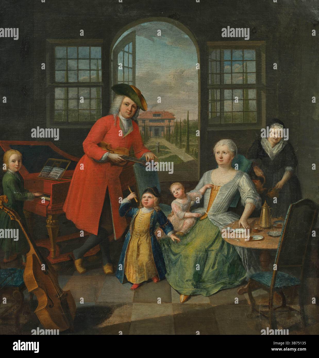 Une famille jouant de la musique dans un intérieur. Musée : COLLECTION PRIVÉE. AUTEUR : DOMINICUS GOTTFRIED WAERDIGH. Banque D'Images