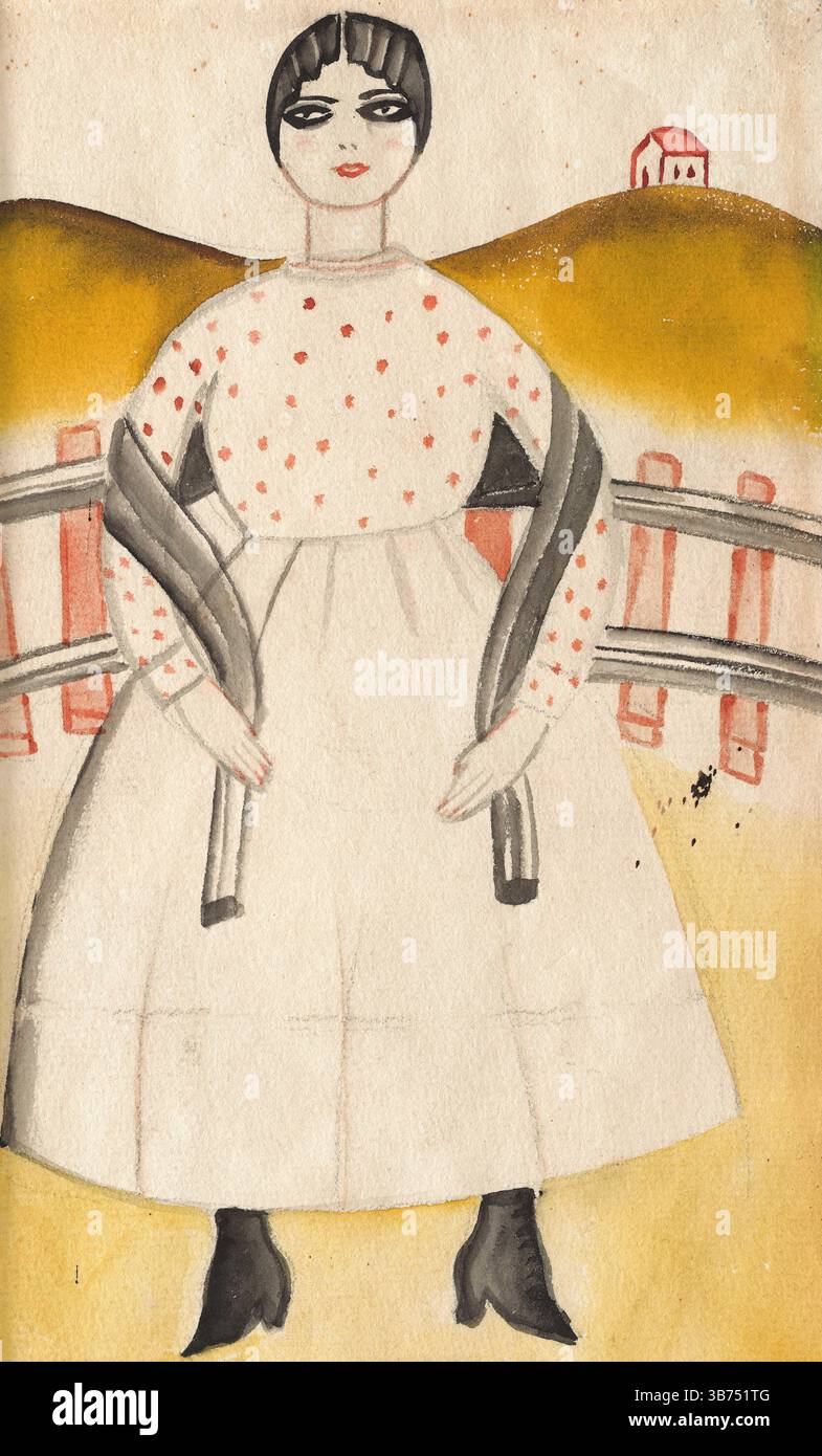 Muchacha Pueblerina (fille de campagne). Musée : Museo de Arte de Tlaxcala. Auteur : FRIDA KAHLO. Banque D'Images