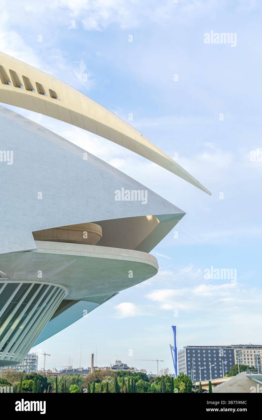 Détails architecturaux Cité des Arts et des Sciences, Opéra. Façade de la construction Ciutat de les Arts i les ciences avec Palais des Arts arche moderne Banque D'Images