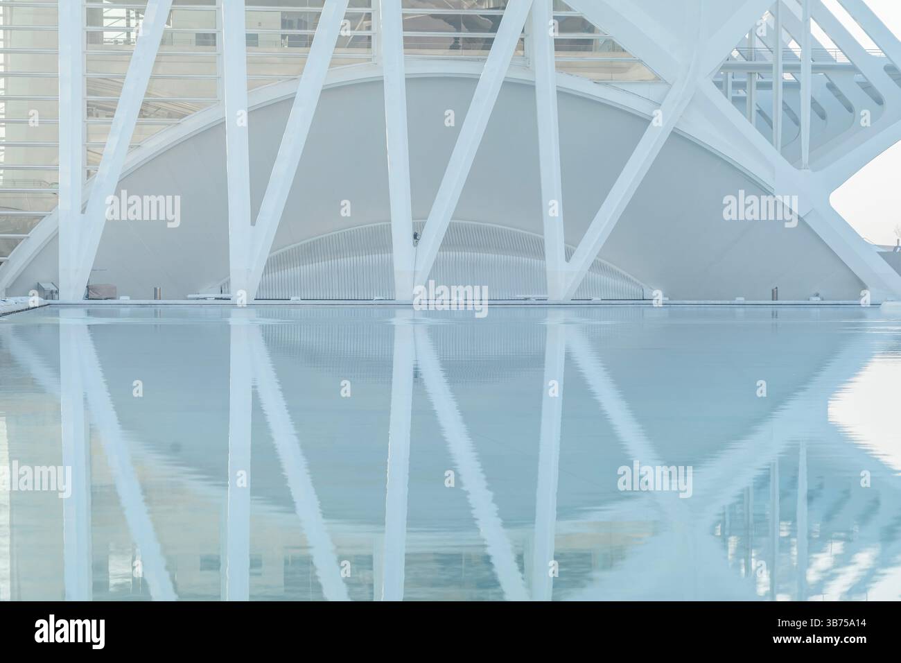Perspective du Museu de les ciencies principe Felipe. Vue abstraite de la conception du Musée des Sciences reflétée dans l'eau. Cité des Arts et des Sciences, Banque D'Images