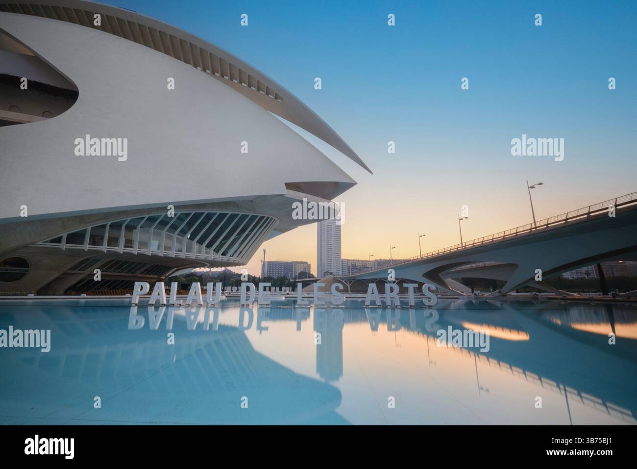 Façade de la construction Ciutat de les Arts i les ciences avec Palais des Arts architecture moderne par Santiago Calatrava à Valence, Espagne. Architectur Banque D'Images