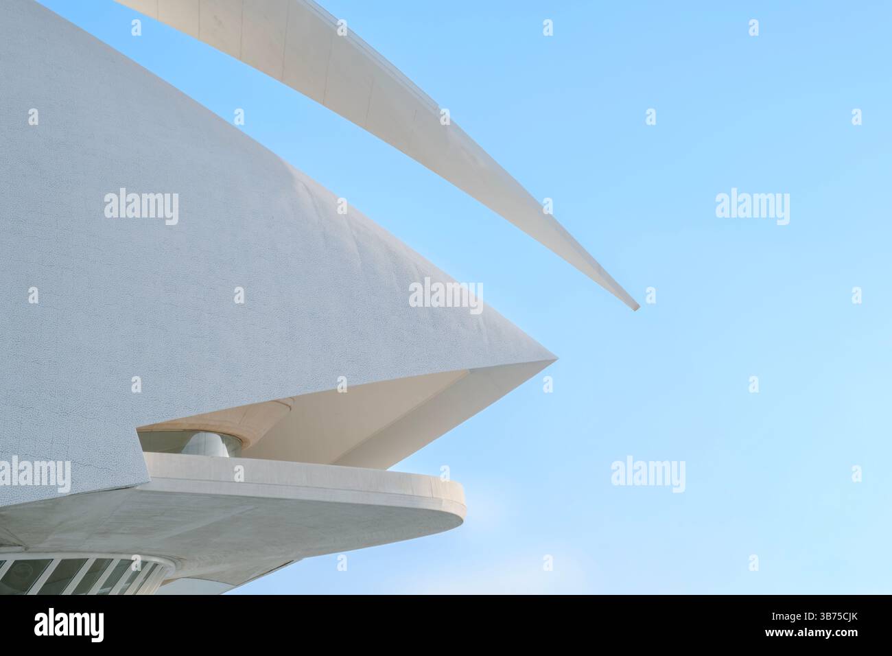Façade de la construction Ciutat de les Arts i les ciences, détails architecturaux du Palais des Arts architecture moderne par Santiago Calatrava à Valenci Banque D'Images